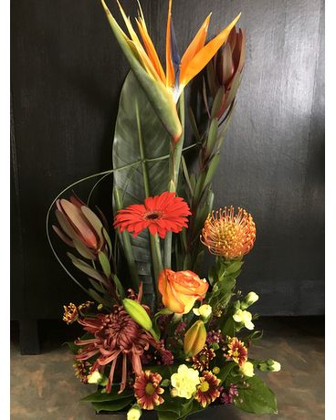 Fall with bird of paradise Flower Arrangement
