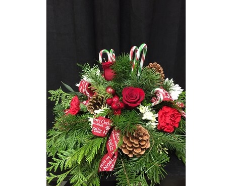 Candy Cane Christmas Flower Arrangement