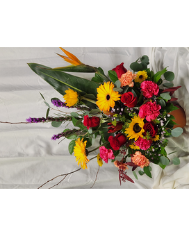 Tropical with red roses Flower Arrangement