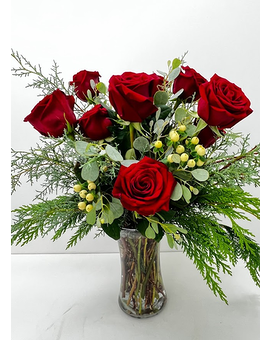 Holiday Dozen Roses Arranged Flower Arrangement