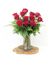 Red- 12 Roses Arranged size,  inches height and  inches wide.