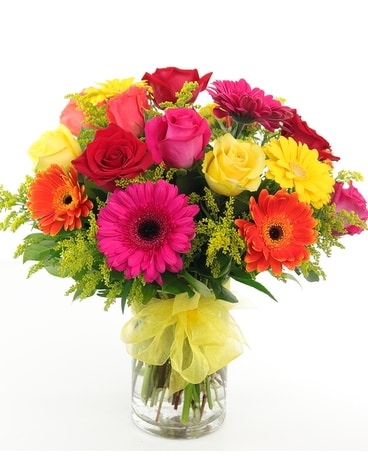 Roses & Gerbera Daisies Flower Arrangement