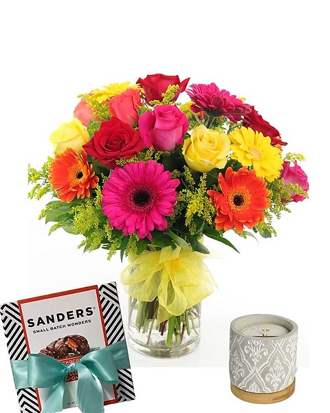 Roses & Gerbera Daisies Package Flower Arrangement