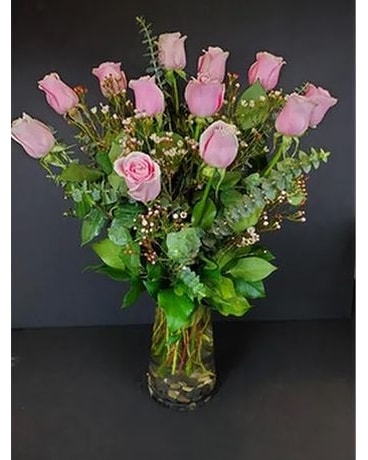 One Dozen Pink Roses Flower Arrangement