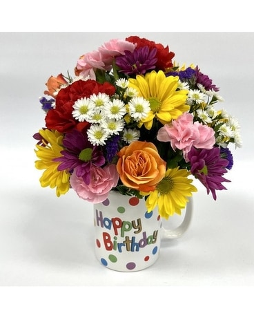 Happy Birthday Mug Flower Arrangement