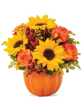 Sunny Fall Pumpkin Flower Arrangement