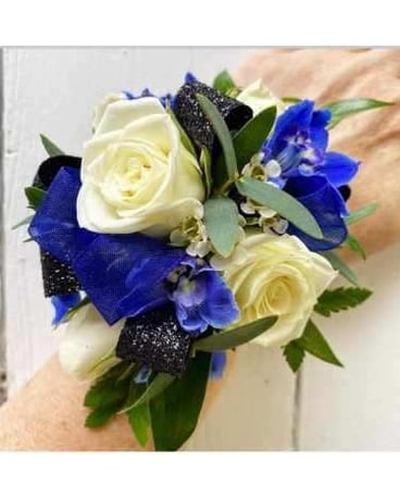 Egyptian Blue Wrist Corsage Flower Arrangement