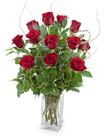 Red Roses With Willow Flower Arrangement