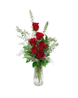 6 Rose Bud Vase Flower Arrangement