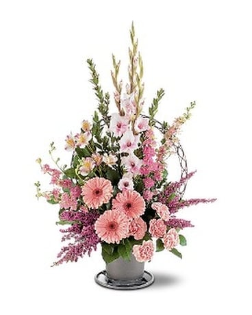 Hopeful Pink Basket Flower Arrangement