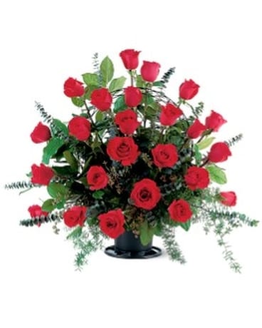 Blooming Red Roses Basket Flower Arrangement