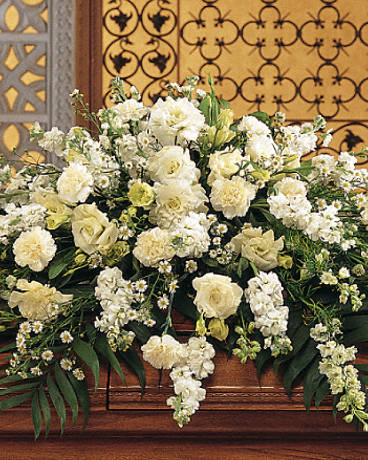 Pure White Casket Spray Flower Arrangement