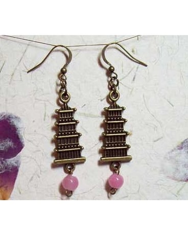 Antiqued Pink Pagoda Earrings