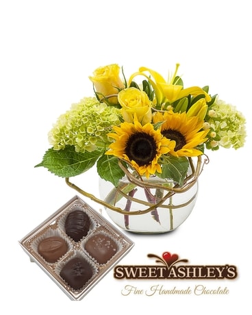 Sunshine & Chocolate Combo Flower Arrangement