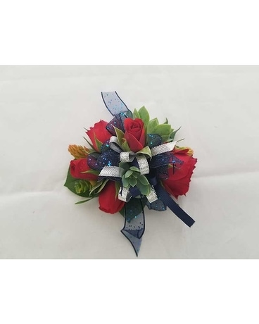 red flower corsage