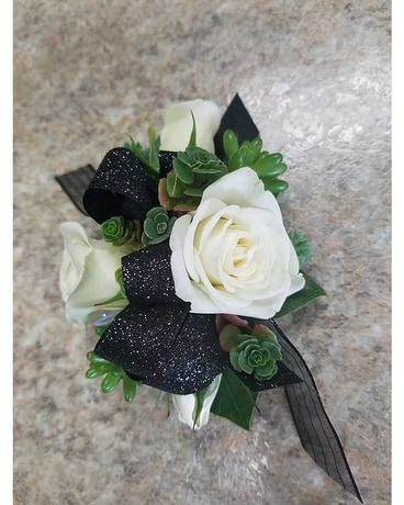 White Roses and Succulents Corsage Corsage