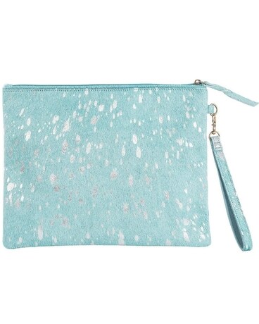 TURQUOISE/SILVER METALLIC  LEATHER CLUTCH Gifts