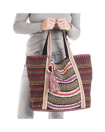 Black/Multicolored Aztec Embroidered Tote Bag Gifts