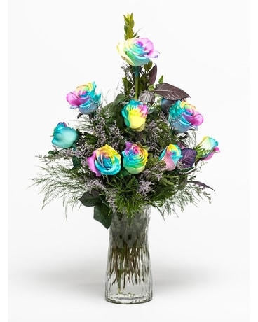 Classic Dozen - Rainbow Roses Flower Arrangement