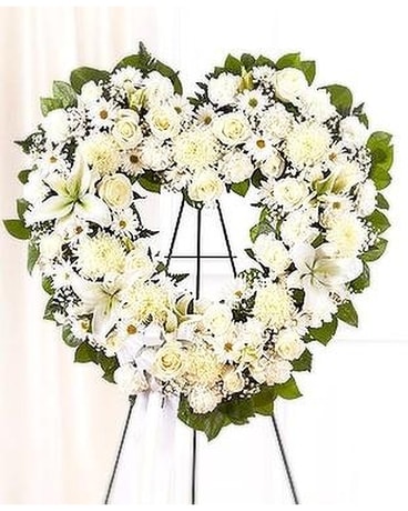 Remember Forever - All White Heart Flower Arrangement