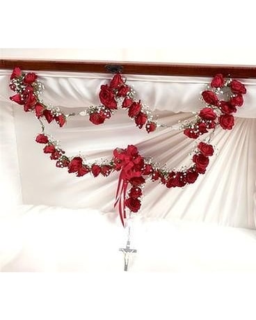 Rosary of Red Roses Funeral Casket Spray Flowers