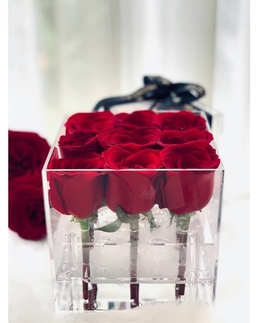 Red Luxury Acrylic Box Flower Arrangement