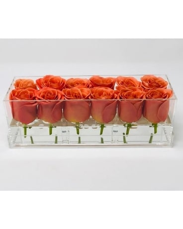 Orange Luxury Acrylic Box Flower Arrangement