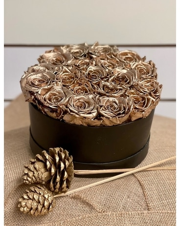 Golden Preserved Roses Flower Arrangement