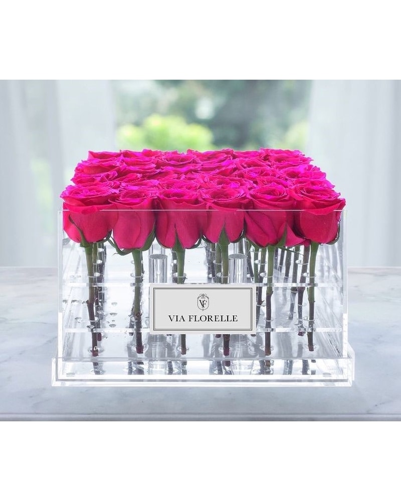 Hot Pink Luxury Acrylic Box in Miami FL - Brickell Ave. Flowers