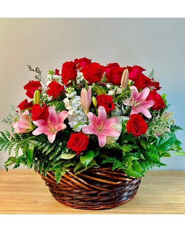 Lily Rose Garden Basket Basket Arrangement