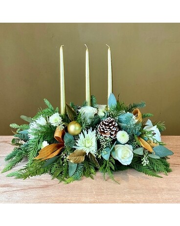 Golden Glimmer Centerpiece Flower Arrangement