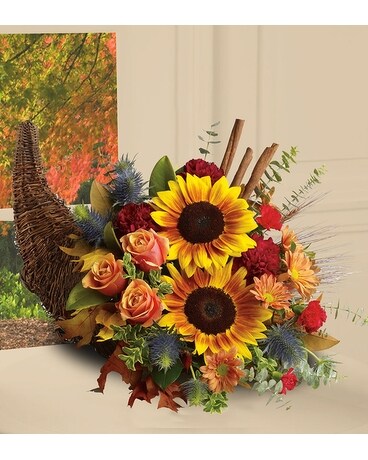 Rustic Autumn Cornucopia Flower Arrangement