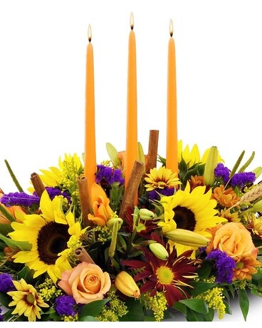 Three Candle Fall Centerpiece Flower Arrangement