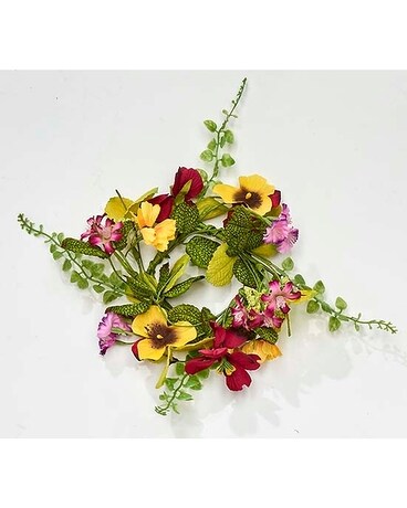 RED & YELLOW PANSY CANDLE RING WREATH Custom product