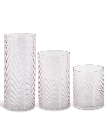 TRANSPARENT PINK CHEVRON EMBOSSED GLASS VASE Custom product