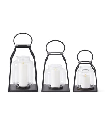 BLACK METAL TRAPEZOID LANTERN W/CANDLES Custom product