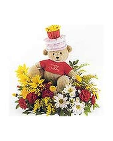 Happy Birthday Bear Flower Arrangement
