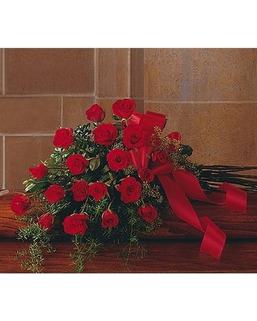 Red Rose Tribute Casket Spray - by Ollie's Flowers Flower Arrangement
