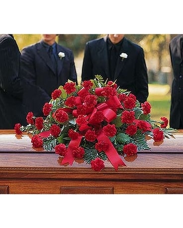 Red Regards Casket Spray - by Ollie's Flowers Inc. Flower Arrangement