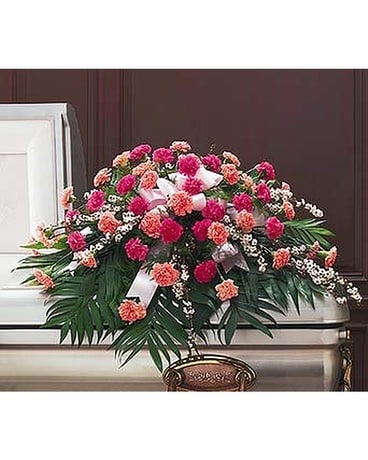 Delicate Pink Casket Spray - by Ollie's Flowers In Flower Arrangement