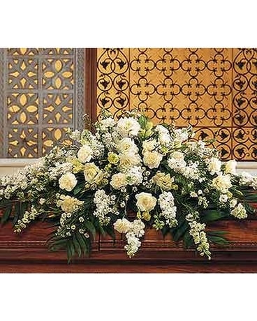 Pure White Casket Spray - by Ollie's Flowers Inc. Flower Arrangement