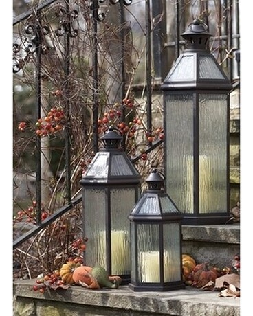 Black Six-Sided Lantern with Textured Glass Panes Gifts