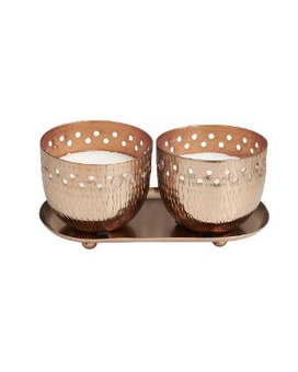 Metal Candle Bowl Copper 2pc on Tray 