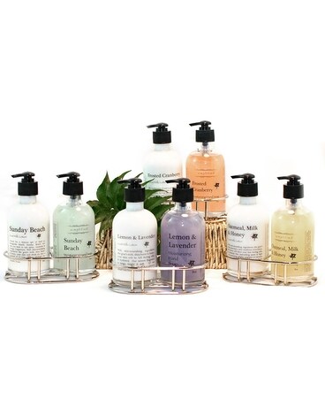 Simplified Apothecary Soap & Lotion Set Flower Arrangement
