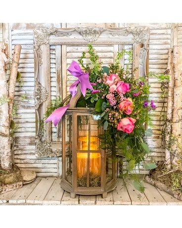 Large Loving Lantern with Electric Candle Flower Arrangement