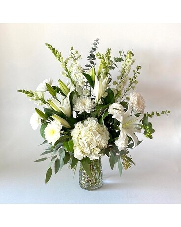Designers Choice Vased - Garden of White Flower Arrangement