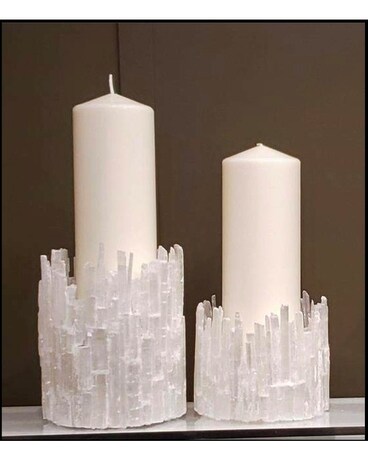 Rhys Pillars Selenite Candle Holders Flower Arrangement