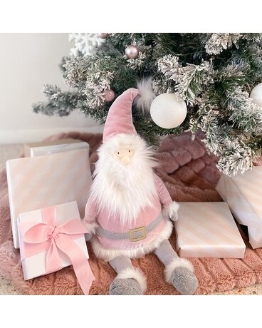 Mon Ami, Pink Santa Plush Toy Shelf Sitter, Flower Arrangement