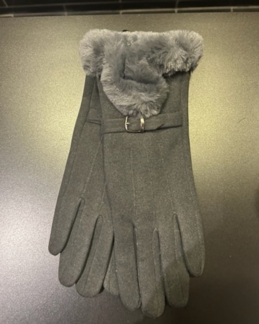 Grey Buckle Fur Trimmed Gloves Flower Arrangement