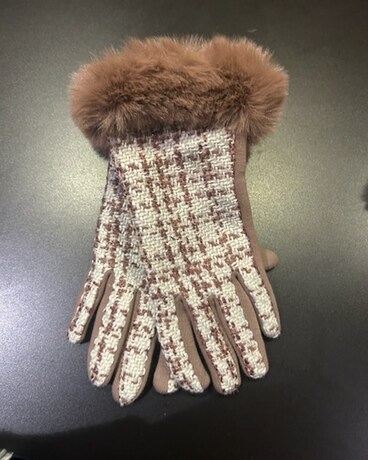 Plaid Fur Trimmed Gloves Flower Arrangement